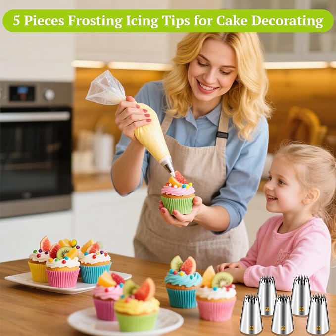 Suuker 6B Piping Tips Set, 5 Pieces Stainless Steel | Seamless, Medium Cake Decorating Tips, Frosting Icing Tips, For Cake Decorating, Cupcakes, Cookie