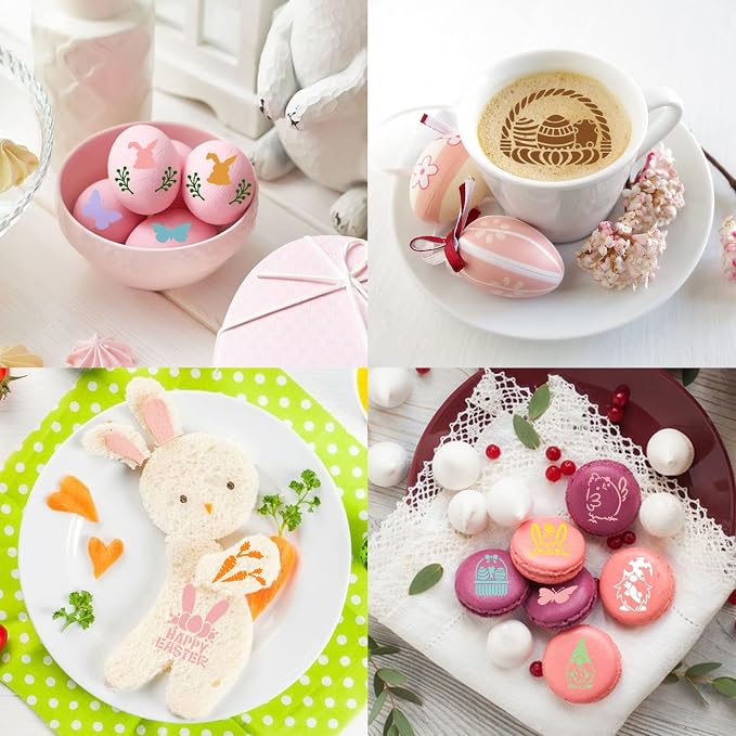 Easter Cookie Stencils 36 Reusable Egg Bunny Coffee Dessert Decor Templates | 36 Reusable Easter Templates, Egg, Bunny And Other Patterns, for Cookie Cake Coffee Dessert, Easter DIY Baking Decor Tools