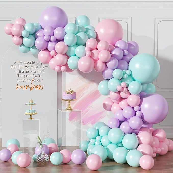 Mermaid Balloon Garland Arch Kit,154pcs Little Mermaid Party Decorations Include Pastel Pink Purple and Teal Blue Latex Balloons for Baby Shower Birthday Ocean Themed Under the Sea Party Decorations