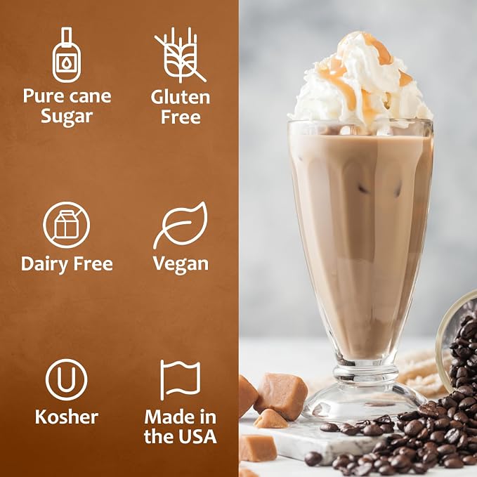 Syruvia Coffee Syrup, Caramel Flavored Syrup for Drinks, Lattes, and Desserts – 25.4 fl oz - with Pump