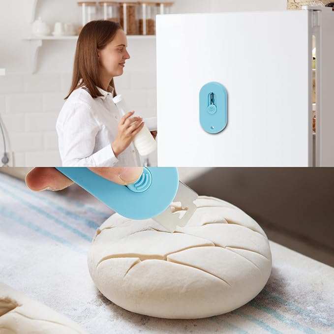 Bread Lame, Retractable Dough Scoring Tool with 5 Razor Blades, Professional Sourdough Scorer for Artisan Baking, Safe Non-Slip Handle & Finger Guard (Blue)