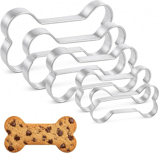 Dog Bone Cookie Cutters, 5Pcs Stainless Steel Bone Shaped Cookie Cutter Sets Biscuit Molds Cake Cheese Fruit Sandwiches Cutters for DIY Holiday Homemade Baking Kit Dog Birthday Party Supplies