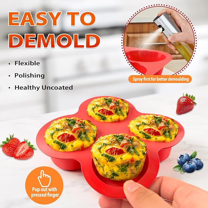Silicone Egg Bite Molds 2 Pack Air Fryer Muffin Baking Pans Nonstick Silicone Muffin Trays for Baking Mini Muffins Eggs Bites Tart Mini Cupcake Brownie Quiche
