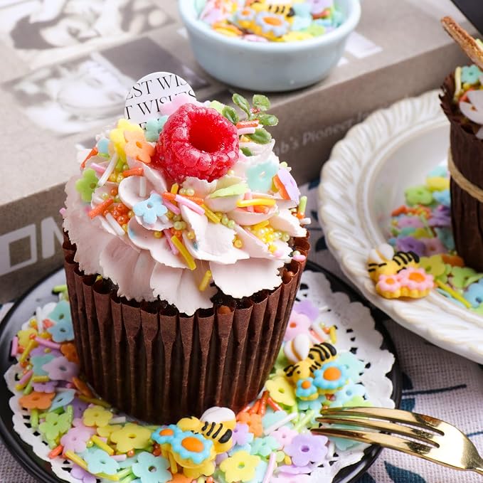 Easter Sprinkles Edible, Pastel Flower Sprinkles for Cake Decorating, Edible Flower and Bee Sugar Mix, Perfect for Cake Decorations, Baking, Ice Cream, Cookies, Cupcake Topping