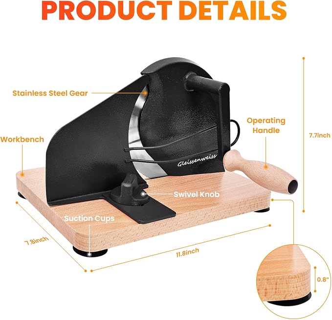 Stainless Steel Bread Slicer, Manual Sourdough Bread Cutter with Hand Crank and Adjustable Thickness, Bread Slicing Tool for Homemade Loaves, Toast, Bagels and Bakery Use