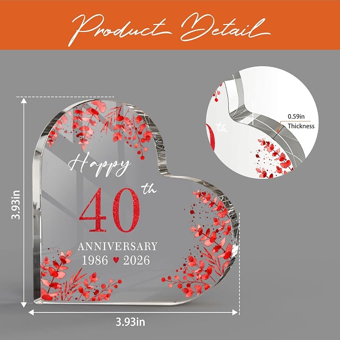 40th Anniversary Cake Topper Acrylic,40th Anniversary Decorations & Keepsake Gift for Couples(40th Anniversary)