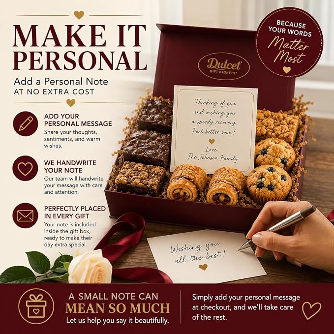 Dulcet Gift Basket – Premium Fresh Gourmet Baked Goods Gift Box for All Occasions – Assorted Brownies, Crumb Cakes, Rugelach & Muffins – Elegant Bakery Dessert Box