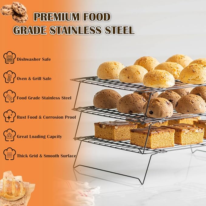 1Pcs Cooling Rack Baking, 13 x 9.6 inches Stackable Baking Rack for Oven Cooking, Heavy Duty Stainless Steel Wire Rack for Baking, Oven & Dishwasher Safe - Black
