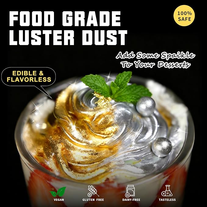 HomeHere Edible Luster Dust Food-Grade Glimmer Powder Glitter for Cake Decorating 8g, Edible Sprinkle Glitter for Cocktails Drinks Baking Candy Dessert Chocolate Vegan Tasteless