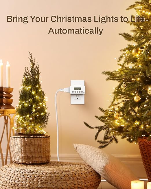 BN-LINK Indoor Digital Timer Outlet,24 Hour Light Timer Easy Programmable,Mini 2 Prong Plug in Timers for Electrical Outlets,Lamps,Fans,2 On/Off Programs,2 Pack,15A/1875W, ETL Listed, 4 Pack