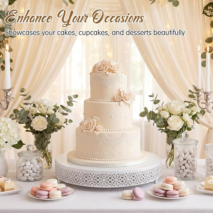 Wenqik Cake Stand 16 Inch Round Metal Cupcake Dessert Wedding Cake Stand Cookies Display Holder Fruit Serving Tray for Table Wedding Birthday Anniversary Party(Silver)