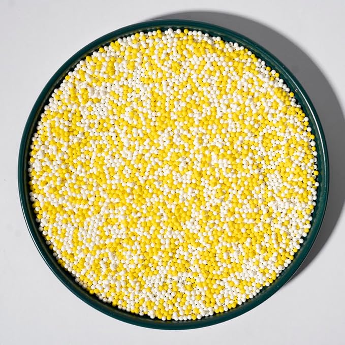 Sprinkles130g/4.6oz, White Yellow Edible Pearl Sprinkles for Cake Decorations, Baking, Ice Cream, Cookies, Cupcake Topper Edible Pearls Sprinkles - 2mm Matte Sugar Pearls for Cake Decorating (2mm yellow white)