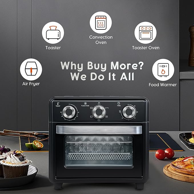 10QT Air Fryer Toaster Oven Combo, 3-Layer Cooking Air Fryer Oven with Visible Window, Countertop Airfryers with 5 in 1 Functions, Cooks 6 Toast slices at once, Compact capacity for small kitchen