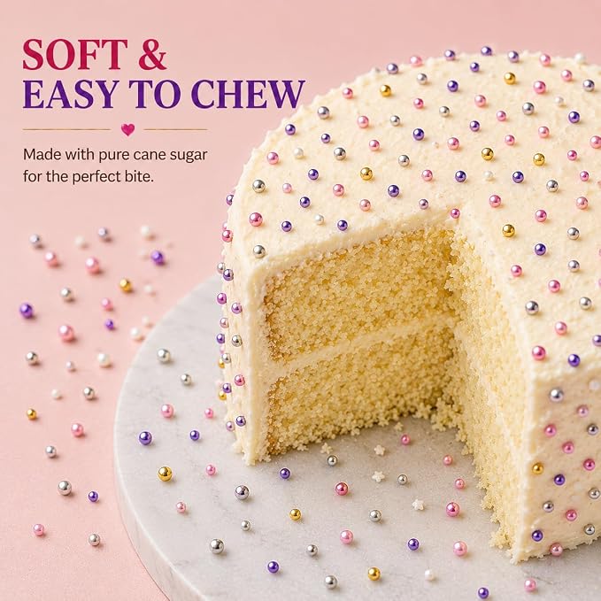 Confect Pearl Sprinkles | Sprinkles for Cakes & Cupcakes Decoration | Assorted pack of 5 Royal Unicorn | Mix Sliver, Baby Pink, Purple, White & Golden Dragees | Vegan, Gluten-Free, Nut-Free, Soy-Free, Dairy-Free, Palm Oil-Free, No Artificial Dyes - 5 Oz