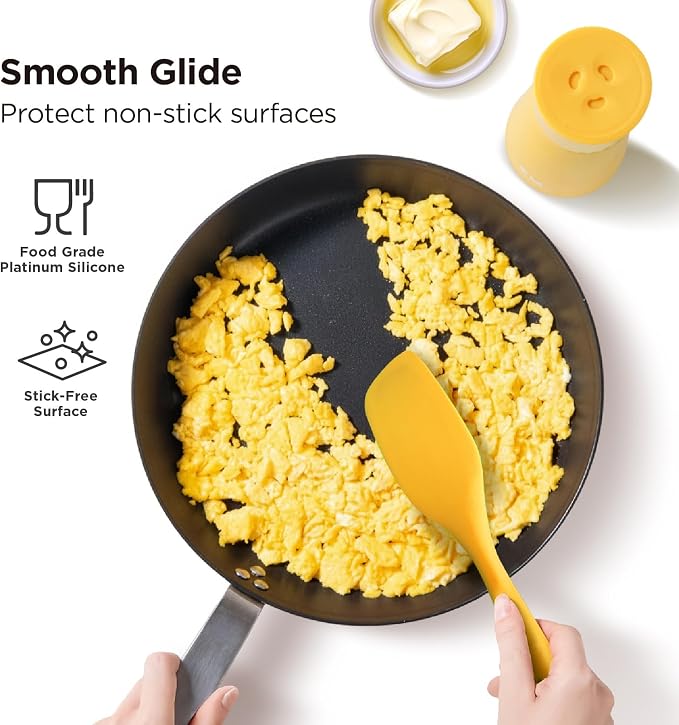 Kitchen Mama WaltzGrip Platinum Silicone Scraping Spatula, Yellow | Heat Resistant, Seamless, Non Stick, Flexible Bowl Scraper, For Mixing, Baking, Stirring
