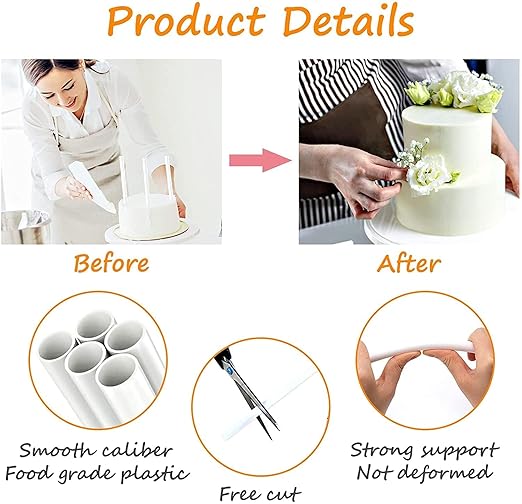 DaTpuik 25 PCS 9.5 Inch White Plastic Cake Dowel Rods for Tiered Cake Pillars Construction and Stacking Supporting Cake Round Dowels Straws with 0.4 Inch Diameter Individually Wrapped