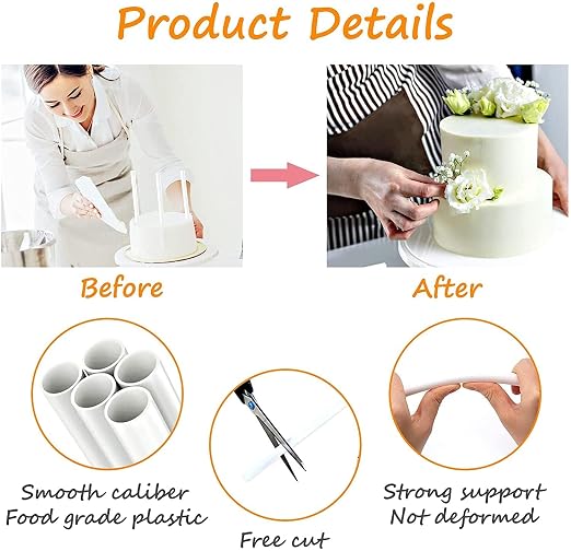 DaTpuik 15PCS 9.5 Inch White Plastic Cake Dowel Rods for Tiered Cake Pillars Construction and Stacking Supporting Cake Round Dowels Straws with 0.4 Inch Diameter Individually Wrapped
