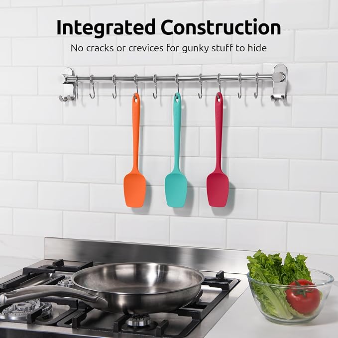 U-Taste Silicone Spoon Spatula Set: 480ºF Heat Resistant Food Grade Flexible Rubber Spoonula, Nonstick Cooking Mixing Scooping Kitchen Baking Scraper Utensils Set of 3 for Pan, Pot, Bowl (Colorful)