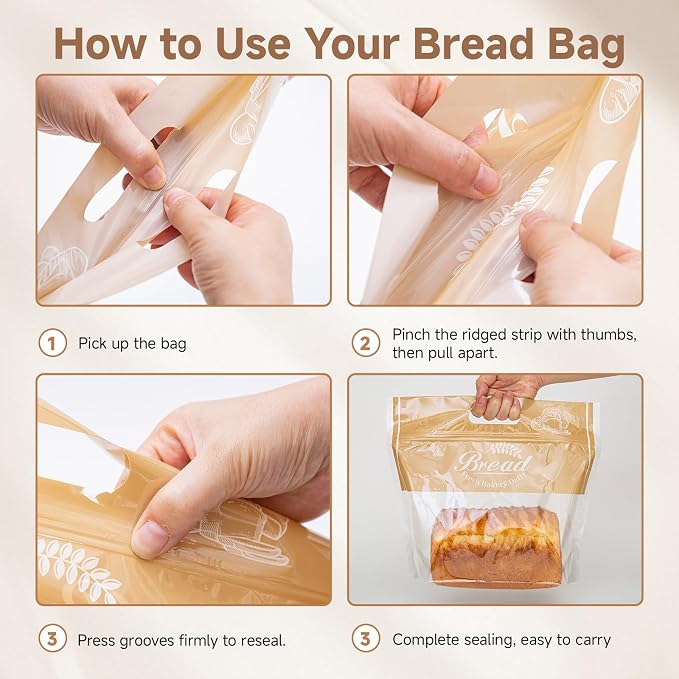 50 Pcs Plastic Bread Bags for Homemade Bread with Clear Window, Resealable & Freezer Safe Bakery Bags Storage for Sourdough, Toast, Bagels, Muffins, Pastries (12.6" x 10.6" Orange)