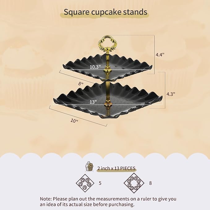 Pack of 11 NWK Cake Stand Set, with 3 x Two-Tier and 3 x Three-Tier Cupcake Stands, 4 x Appetizer Trays, 1 x Tablecloth for Birthday Bridal Baby Shower Party (Black)