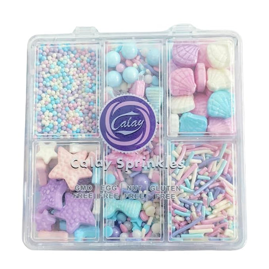 Edible Mermaid Sprinkles for Cake Decorating, Edible Decorating Ocean for Cake Cupcake Topper Cookie Baking Decorations Starfish Shell Pearl Jimmies Mermaid Candy Mix Party Birthday 80g/2.82oz