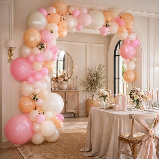 Neutral Balloons Arch Kit, 122Pcs Macaron Pink Nude Ivory White Matte Balloons for Girls Boho Dusty Pink Birthday Bridal Wedding Engagement Party Anniversary Decorations