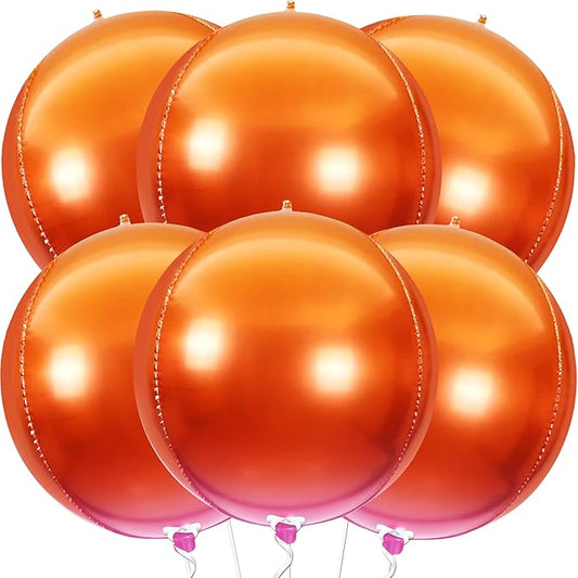 KatchOn, Orange Mylar Balloons - Large 22 Inch, Pack of 6 | Round 4D Orange Foil Balloons, Metallic orange Balloon for Birthday Decoration, Halloween Decorations, Basketball Party Decorations