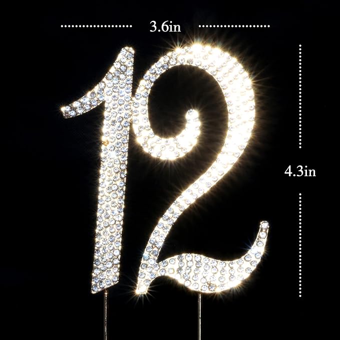 Scotamalone 12 cake topper Premium Bling Rhinestone Diamond Gems for Birthday or Anniversary Party Decoration Ideas
