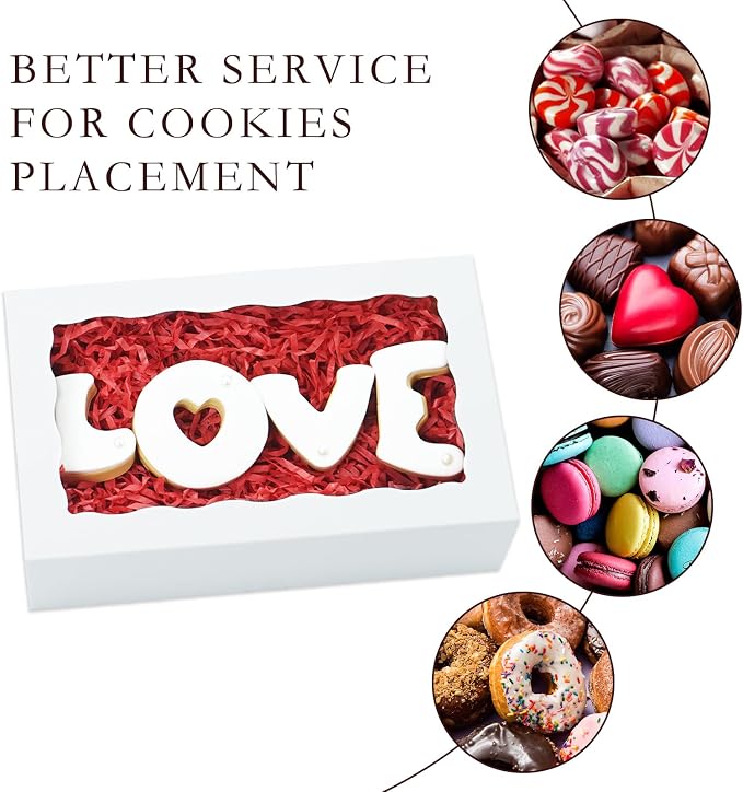 20pcs Cookie Boxes with Window 8x5x2 Inches Bakery Boxes Treat Box Dessert Box for Macaron Truffle Chocolate Covered Strawberries - White