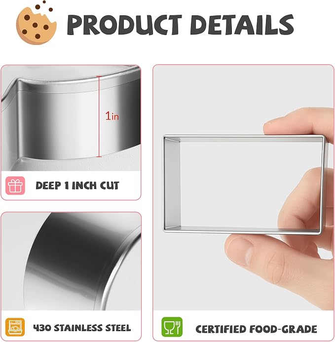 FUSOTO 6PCS Rectangle Cookie Cutter Set, Large Geometric Stainless Steel Baking Supplies for Homemade Cookies, Rectangle Plaque Cookie Cutters Shape Biscuit Mold, 6 Sizes (1.5, 2, 2.5, 3, 3.5, 4 Inch)
