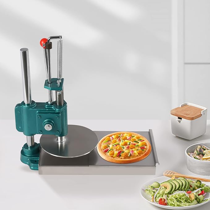 Manual Pizza Dough Press Machine，Pizza Pastry Press Machine w/Dual Plates， Household Dough Pastry Press Machine w/Cast Iron Base，Stainless-Steel Pizza Press w/ 0.2" Thick Disc .(7.9/9.5in) (7.9in)