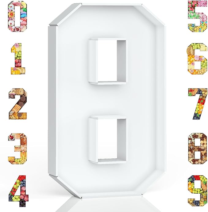 HILAVO Cardboard Number for Charcuterie, 13.7" Cardboard Number 8 Fillable Number for Food Paper Mache Number Boxes for Cupcake Sweet Candy 8th Birthday Anniversary Party Decorations