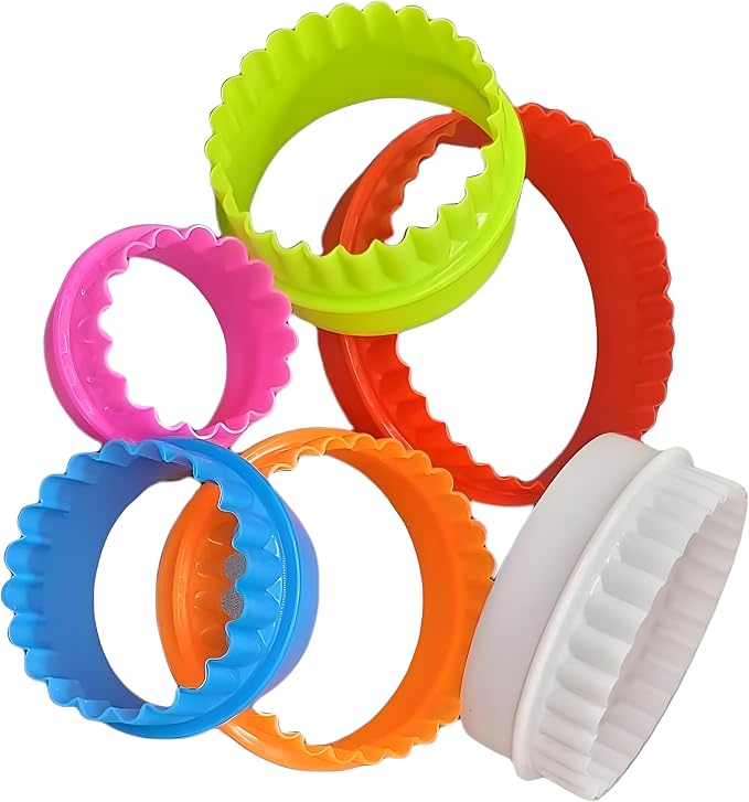 Cookie Biscuit Cutter Set, 6-Pack Dual-Sided Round Plastic Cutters, Smooth & Ruffled Edges, Multi-Size Shapes for Cookies, Cake, Fruit & Vegetables