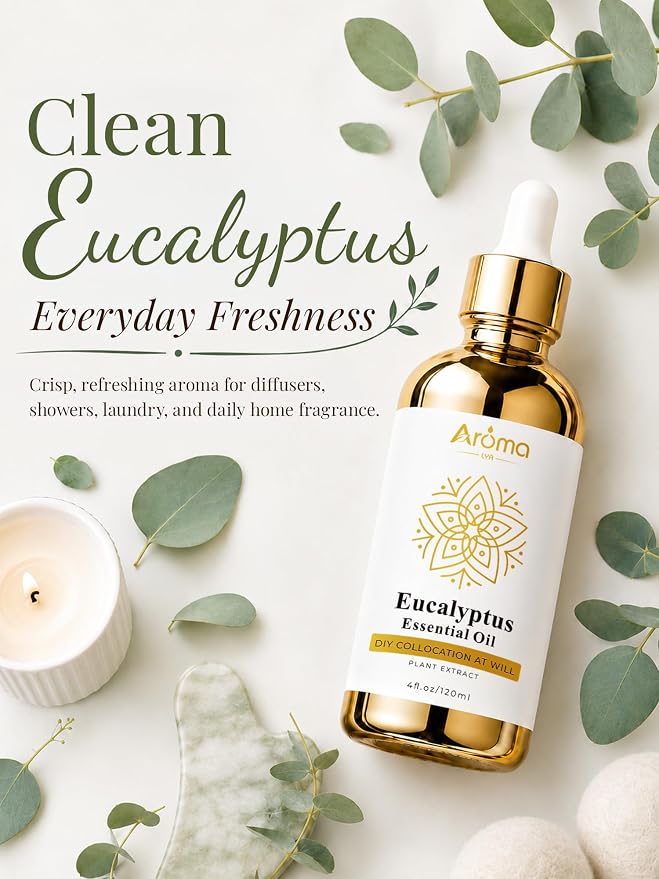 Eucalyptus Essential Oil 4 Fl Oz - Made in USA | Clean, Crisp Eucalyptus Fresh · Invigorating · Spa-Like