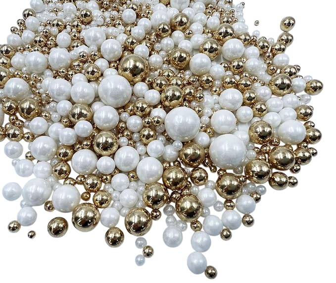 Gold Pearl Sugar Sprinkles, Edible Candy Sprinkles, Cake Toppers and Cake Decorations, Mix Size, Cookie Decorating, Ice Cream, Wedding Party Valentines Easter Supplies, 120g/4.2oz (Gold White)