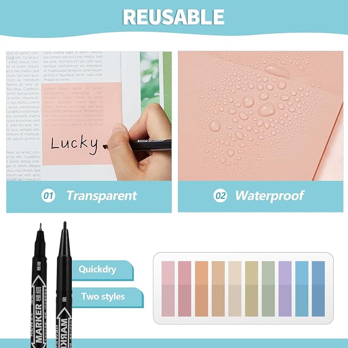 Jutom 39 Pcs Aesthetic Book Annotation Kit Highlighter with Case Bag Gel Pen Transparent Sticky Note Taking Bible Supplies(White,Classic Style)