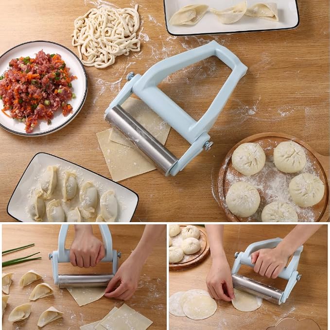 Rolling Pin with Adjustable Labor-Saving Design, 6 Inches Stainless Steel Dough Roller, Ideal for Home Kitchen Baking, Pizza, Pastry, Pasta, Fondant, Pie, Tortillas, Dumpling, Cookie