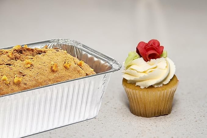 Disposable Loaf Pans with Lids, 50 Pack, 8.5x4.5 Bread Pans, Food Storage Containers, Heavy-duty 2lb Aluminum Loaf Pans, Pastry Boxes, Perfect for Baking Storing and Street Treats Takeout