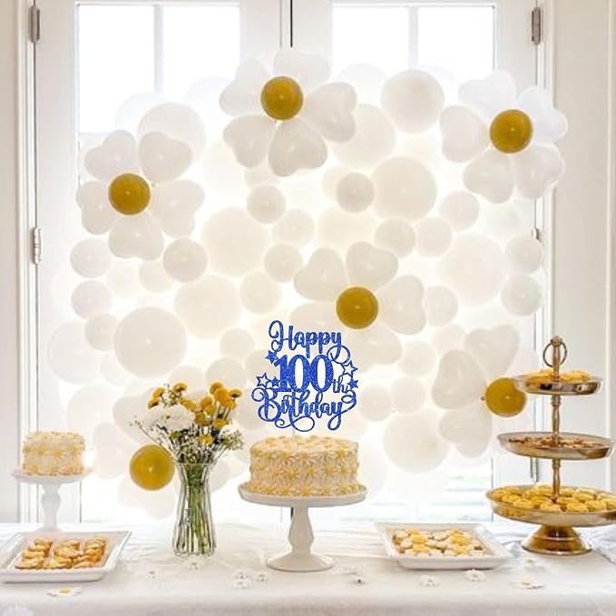 1 PCS Happy 100th Birthday Cake Topper Glitter Cheers to 100 Years Birthday Cake Pick Hello 100 Fabulous Cake Decoration for Happy 100th Birthday Anniversary Party Decorations Supplies Blue