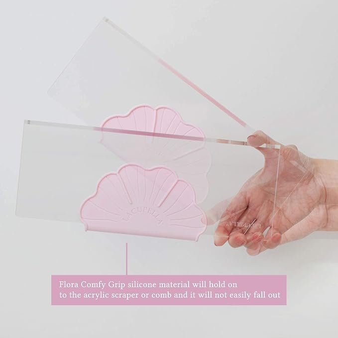Lacupella Cake Decorating Comb Scraper Shaper For Buttercream Icing and Ganache 12" Tall Set of 3 Patterns (Comb Silicone Grip)