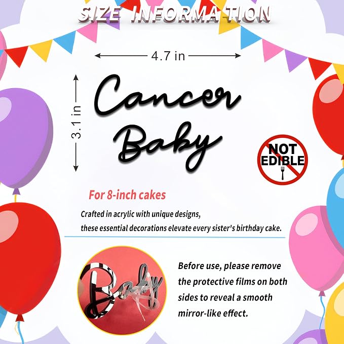 Cancer Cake Topper – Zodiac Birthday Decoration for Cancer Season, Horoscope Party Supplies for Baby or Adult Birthday (Cancer Baby black)