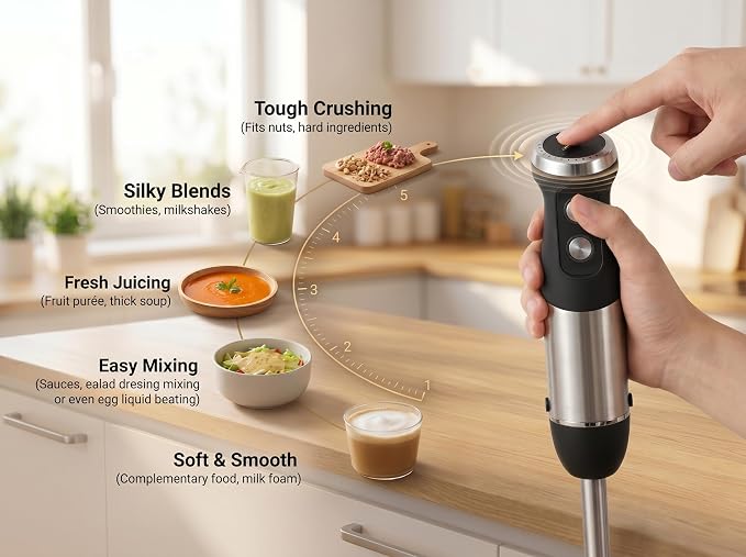 Immersion Blender Handheld 9-in-1 Hand Blender Set, Stainless Steel Stick Blender with Food Processor Bowl, Vegetable Chopper, Whisk, Masher, Baby Food Maker for Smoothies