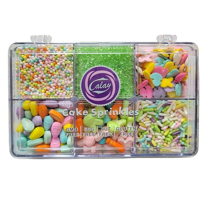 Easter Sprinkles, Edible Bunny Carrots Sprinkle, Rainbow Sprinkles with Jimmies Nonpareils Sanding Sugar for Cake Decorating, Baking, Ice Cream, Cookies Decorations, Cupcake Toppers
