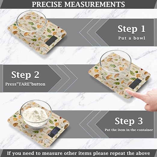 Food Scale Kitchen Scale Food Weight Scales Digital Weight Grams and Ounces Small Electronic Food Scale for Baking Cooking Watercolor Mushrooms Beige