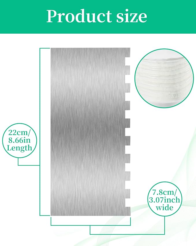 Cake Scraper Smoother Cake Decorating Supplies Kit 8.6 Inch Metal Bench Scraper for Baking Buttercream Smoother Stainless Steel Frosting Cake Comb Edge Side Jagged Comb for Cream Cake-5