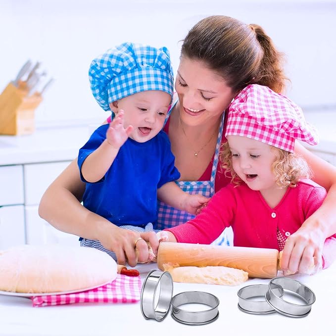 Boao 16 Pcs English Muffin Rings Nonstick Double Rolled Crumpet Rings Round Cookie Cutter Biscuit Cutters Double Rolled Tart Stainless Steel Round Muffin Tart Molds for Home Baking(3 Inch)