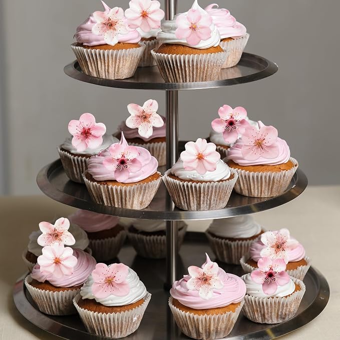 70PCS Edible Cherry Blossoms Cupcake Toppers Pink Edible Cherry Flowers Cake Decorations Wafer Paper Flowers Cupcake Topper for Flowers Theme Birthday Party Decor Supplies NOT REAL FLOWERS