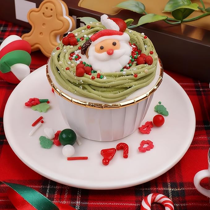 Christmas Sprinkles for Baking - 6.53 oz Holiday Cookie Sprinkles, Edible Red and Green Jimmies, Nonpareils, Confetti, Sugar Santa, Christmas Cupcake Cake Decorating & Holiday Desserts