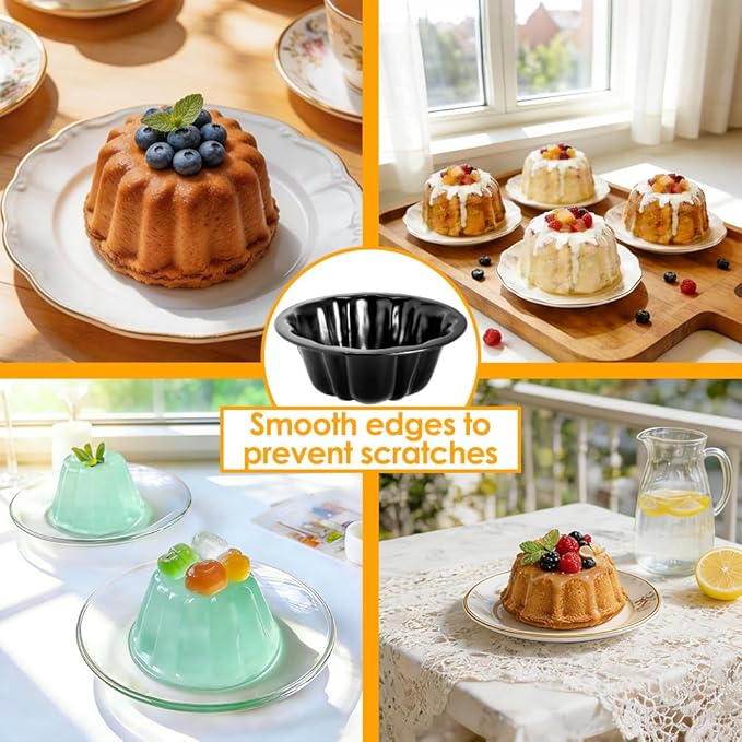 10Pcs 4 Inch Mini Fluted Cake Pan Nonstick Mini Fluted Tube Cake Pan, Carbon Steel Mini Flan Molds Pan with Oil&Dish Brushes, Reusable Oven Baking Mold for Cupcake, Bread Chocolate, Brownie