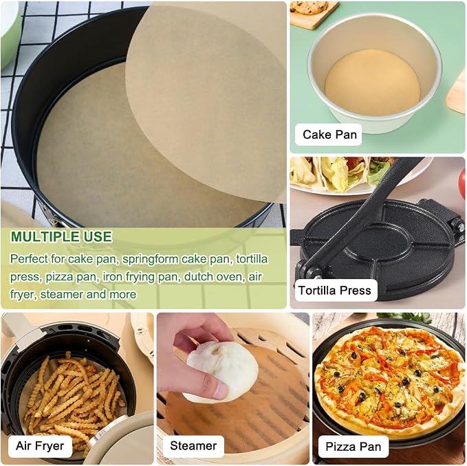BOYAN 12 Inch Parchment Paper Rounds, Set of 220, Non Stick Parchment Paper for Baking, Round Pizza Parchment Paper for Pizza Maker, Pizza Pan, Tortilla Press, Quesadilla Maker, Cake Pan and More